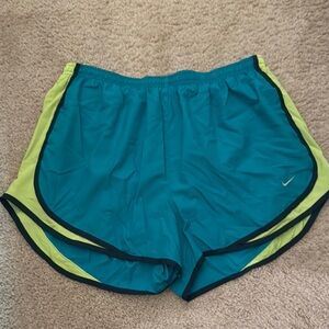 Nike Teal and Neon Yellow Tempo Shorts